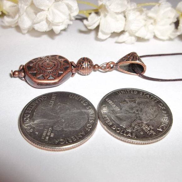 Boho Copper & Black Necklace Pendant Adjustable Length Beaded Necklace NWT A050 - Picture 3 of 9